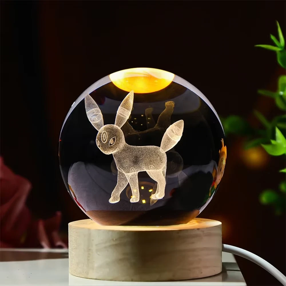 Anime Character Glowing Crystal Light Spheres With Wood Base (USB)
