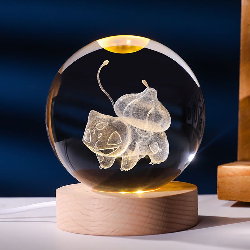 Anime Character Glowing Crystal Light Spheres With Wood Base (USB)