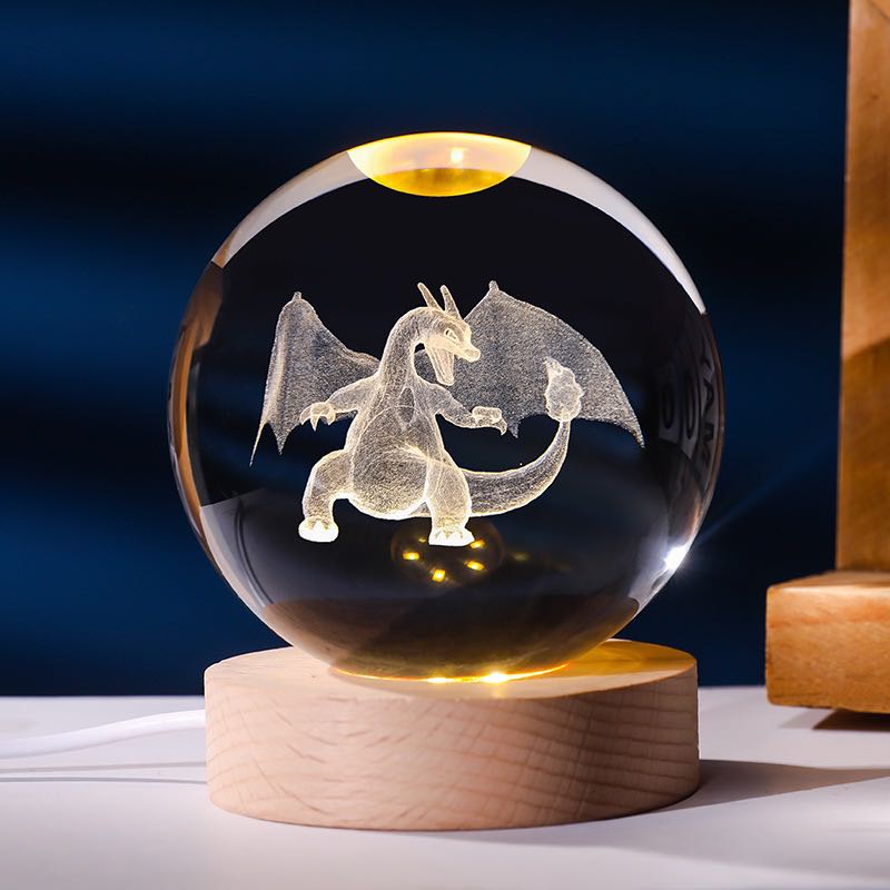 Anime Character Glowing Crystal Light Spheres With Wood Base (USB)