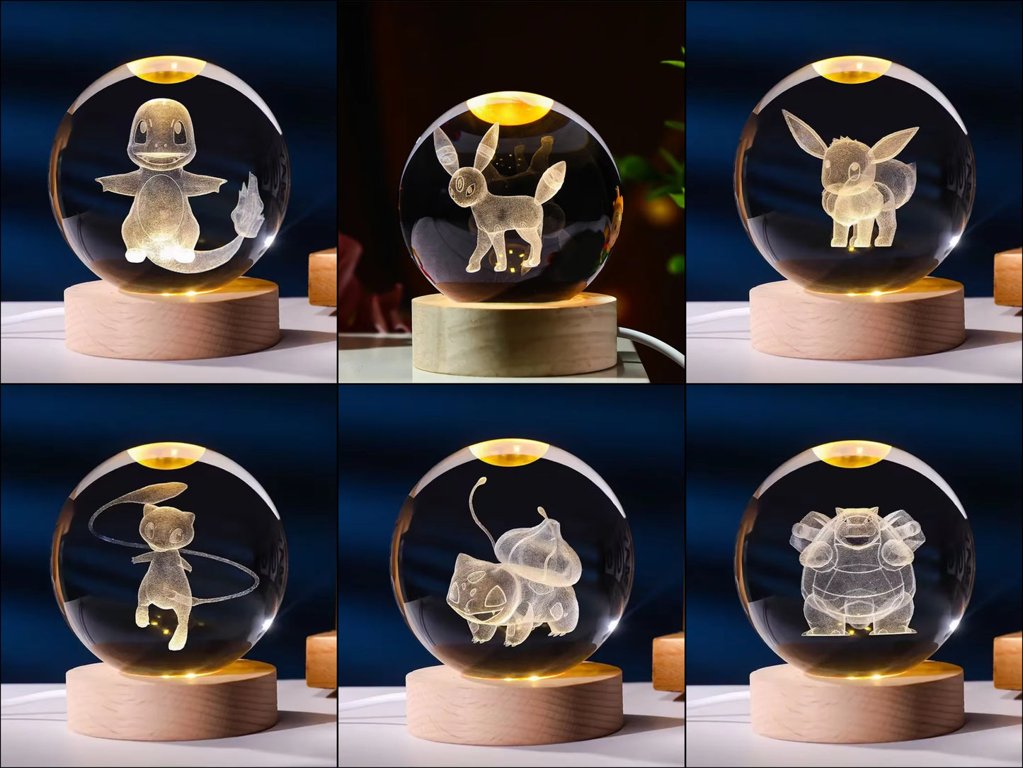 Anime Character Glowing Crystal Light Spheres With Wood Base (USB)
