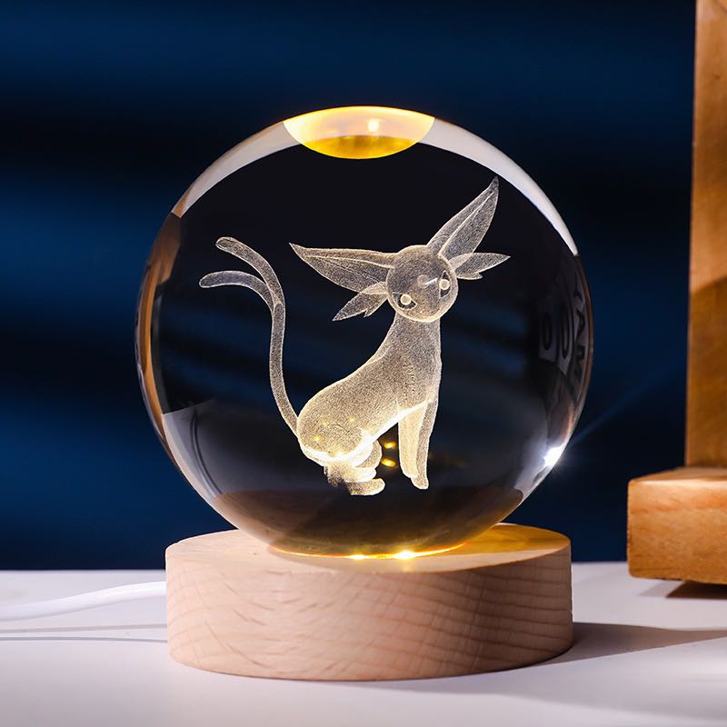 Anime Character Glowing Crystal Light Spheres With Wood Base (USB)