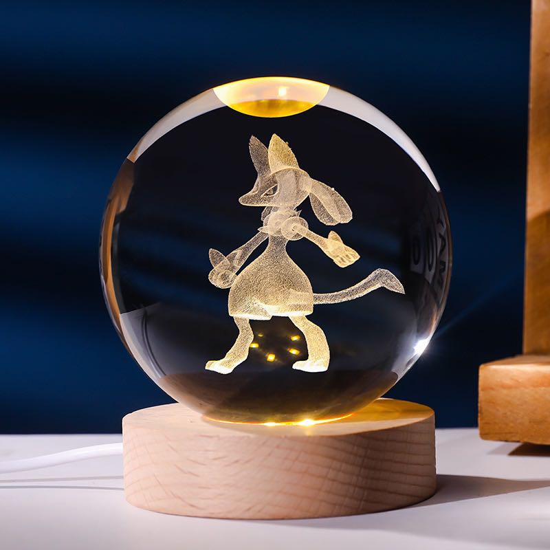 Anime Character Glowing Crystal Light Spheres With Wood Base (USB)