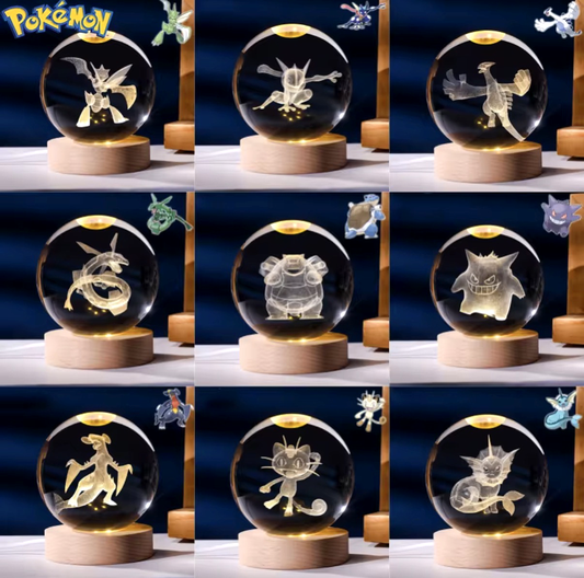 Anime Character Glowing Crystal Light Spheres With Wood Base (USB)